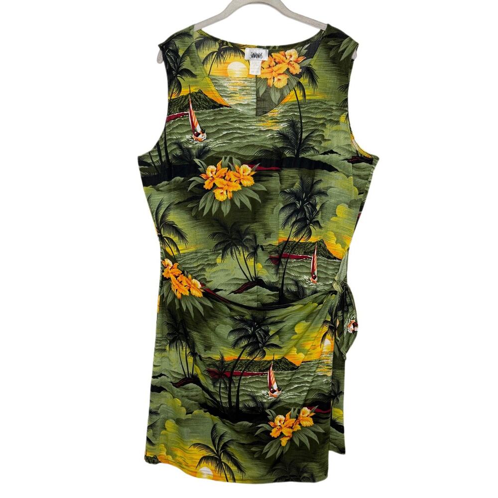 VTG Janana's Women's 2X Sleeveless Tropical Beach Print Faux Wrap Made In USA